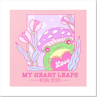 My Heart Leaps For You. Frog In Love. Happy Valentines Day Posters and Art